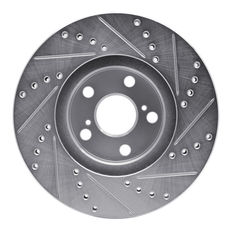 Pontiac Vibe Brake Rotor (1) - Front Left - R1 Concepts - Drilled & Slotted - Silver - `00-`10